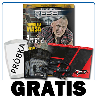 Próbka odżywki + Czasopismo dla sportowców Rebelline + rękawiczki treningowe + Katalog produktów Trec + Smycz CentrumKulturystyki.pl