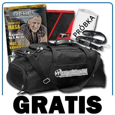 Próbka odżywki + Czasopismo Rebelline + Torba treningowa + Katalog produktów Trec + Smycz CentrumKulturystyki