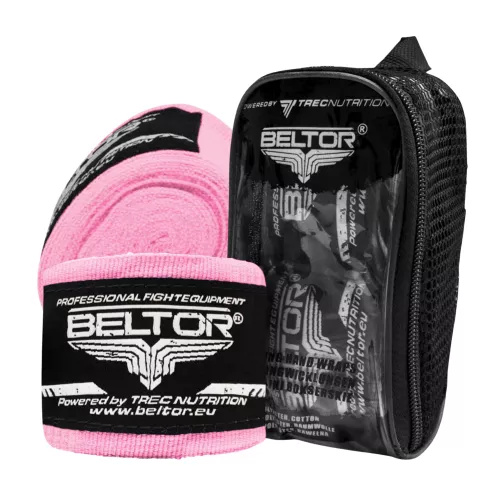 Owijki bokserskie bawełniane 3m bandaże taśmy treningowe różowe - Beltor