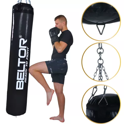 Treningowy worek bokserski do ćwiczeń wypełniony 180x35 cm + łańcuch - Beltor