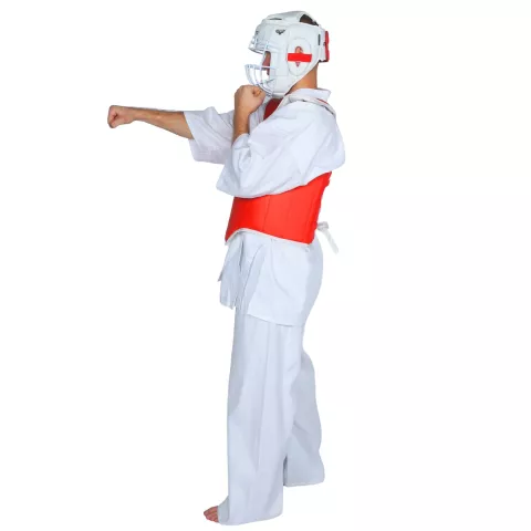 Kask karate z kratką skórzany KUMITE SHIRO-AKA ochraniacz głowy - Beltor
