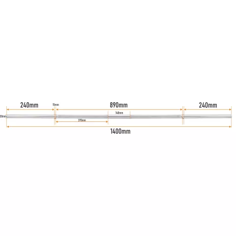 Gryf prosty gładki 140cm / 30mm bez zacisków - HRD System