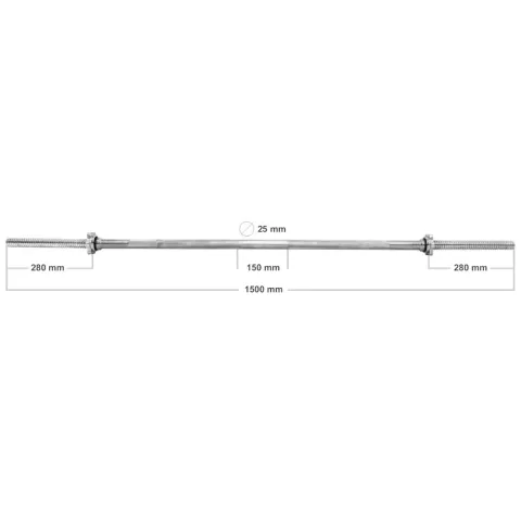 Gryf prosty 150 cm /25 mm gwintowany z zaciskami - Platinum Fitness