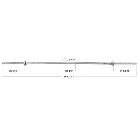 Gryf prosty 165 cm / 25 mm gwintowany z zaciskami - Platinum Fitness