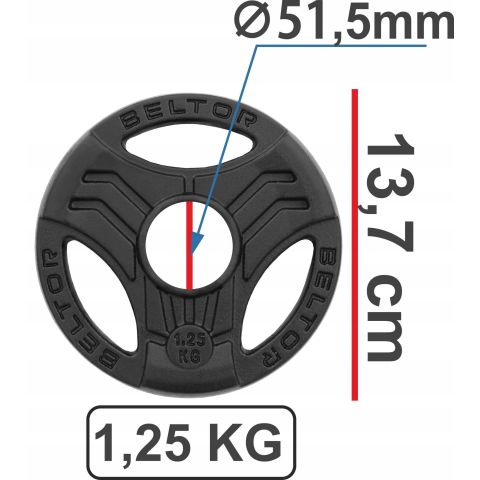 Wymiary - Obciążenie olimpijskie żeliwne 1,25 kg ⌀51,5 mm FastGrip - Beltor